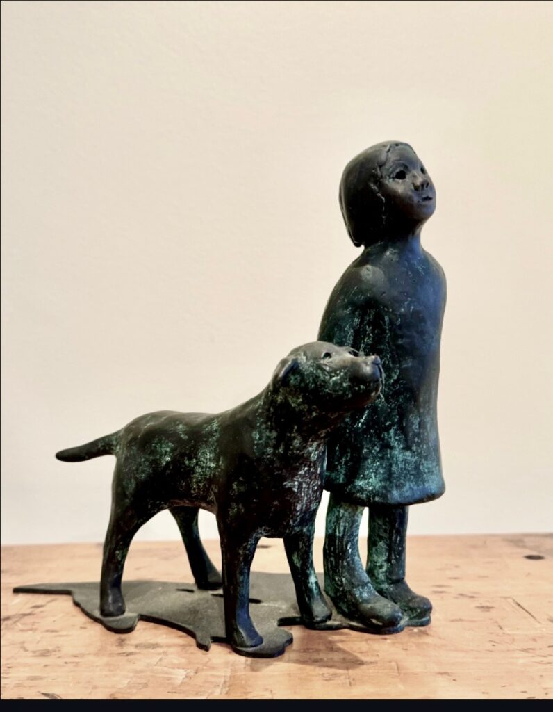 Cast Bronze dog and girl