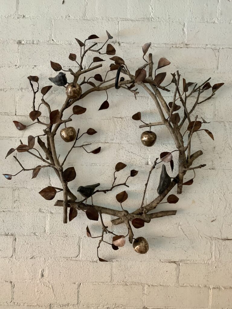 sculpture brass birds apples leaves annie herron artwork