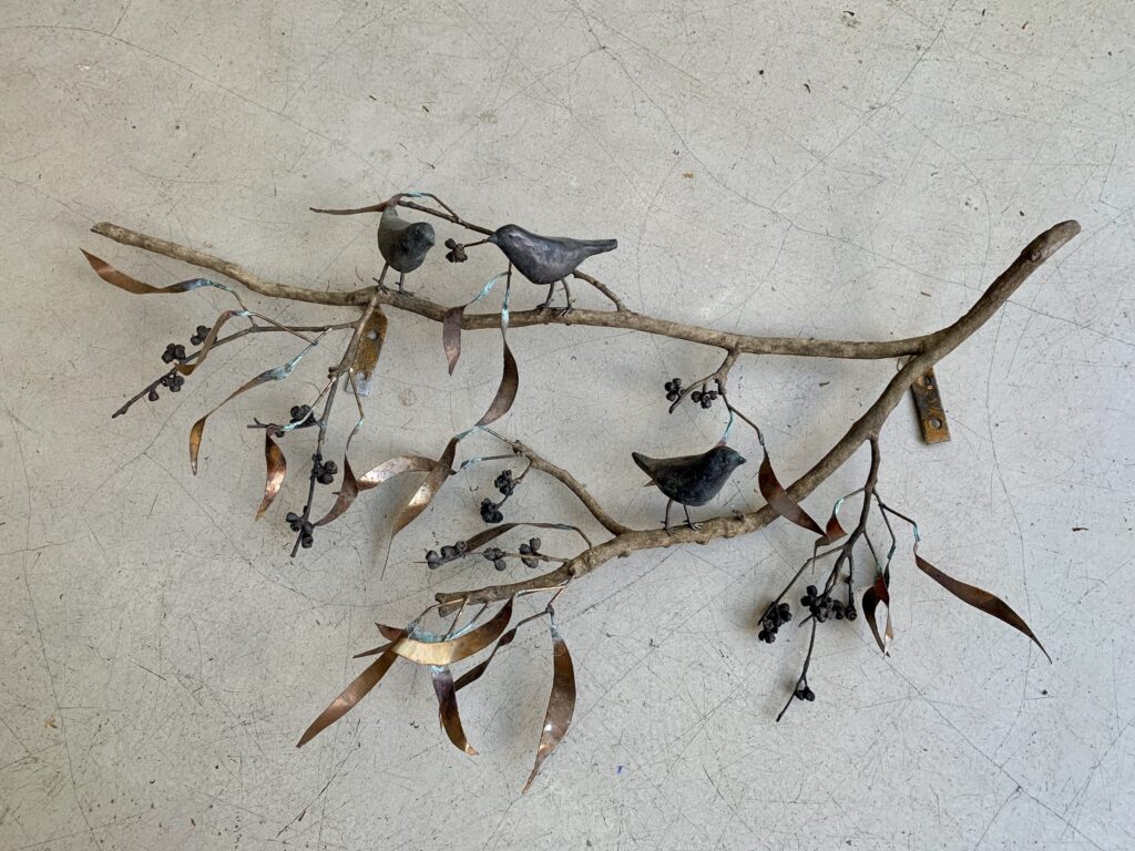 art with annie herron sculpture brass birds gum tree