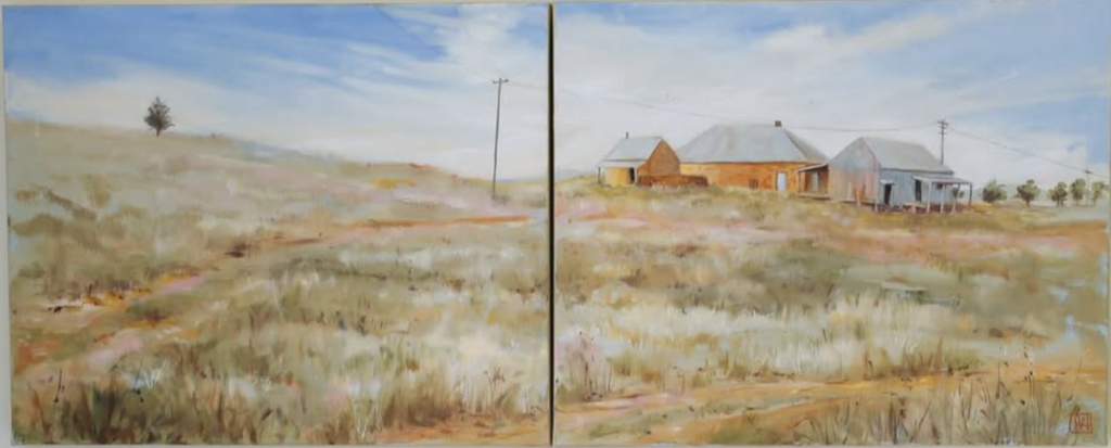 On the Monaro, oil on board, art work by Annie Herron