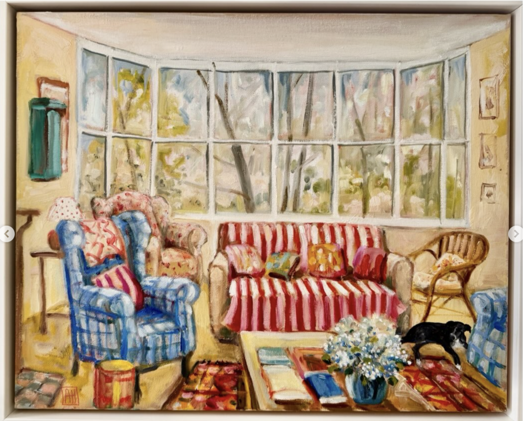 The striped sofa, oil on canvas, artwork by Annie Herron